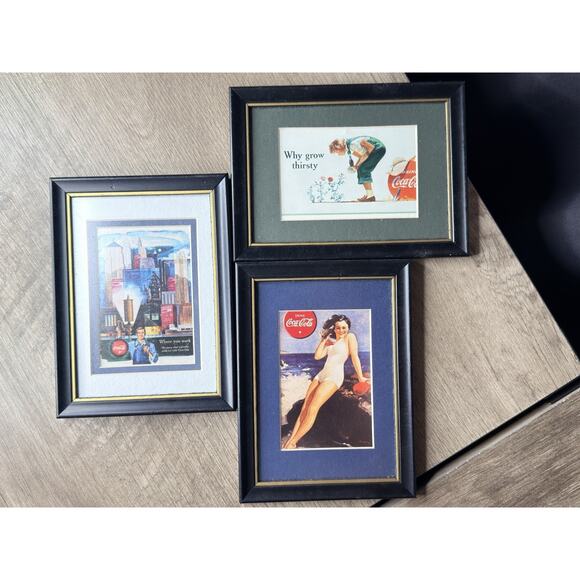 Lot 3 Vintage Coca Cola Framed Prints Retro Pin Up Advertising Art Decor - Picture 1 of 6